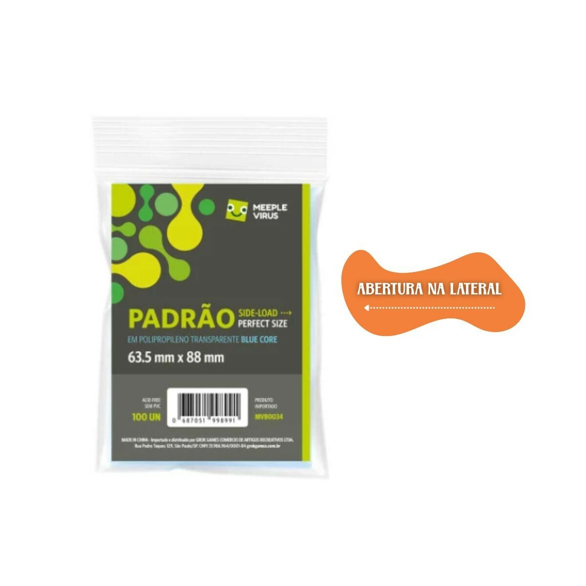 Sleeve Padrão Perfect Size: Side-Load (63,5 mm x 88 mm) - Meeple Virus Blue Core